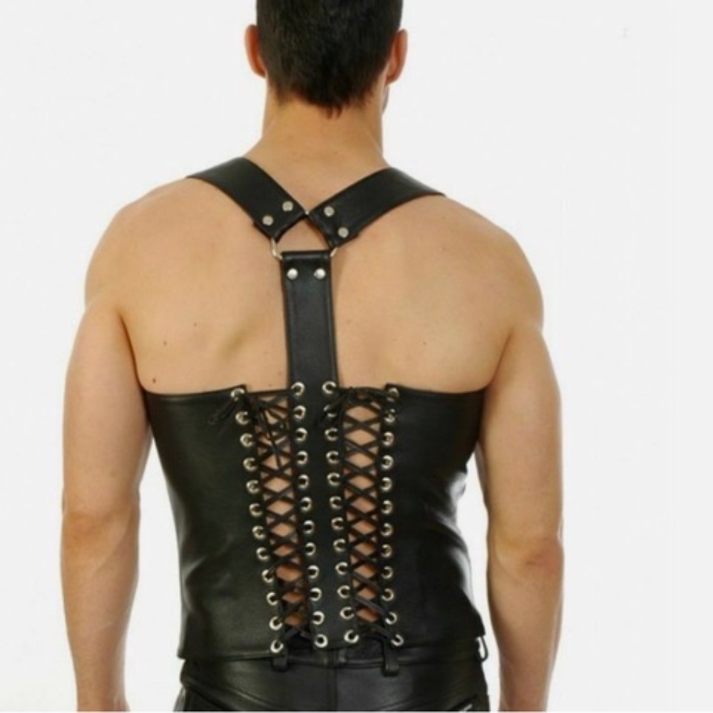 Men's Leather Vest/Corset Fetishwear Size Medium​​​​​​​​ - Picture 2 of 8